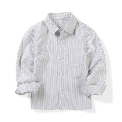 OCHENTA Boys Dress Shirts Button Down Long Sleeve Striped School Uniform Casual Formal Shirt Clothes Little Big Kids Grey Tag 140CM -7-8 Years