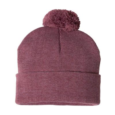 Sportsman Pom-Pom 12" Knit Beanie One Size Heather Cardinal