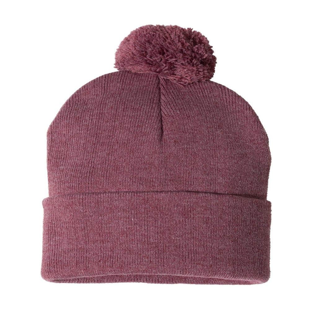 Sportsman Pom-Pom 12" Knit Beanie One Size Heather Cardinal