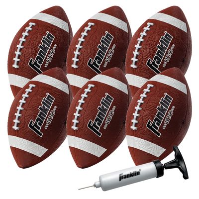 Franklin Sports Junior Footballs - Grip-Rite 100 - Kids Junior Size Rubber Footballs - Youth Balls - 6 Pack of Balls with Pump - Brown/White