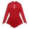 dPois Womens Adult Long Sleeve Lace Leotard Ballet Dance Gymnastics Ice Skating Dress Red Large view 3