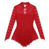 dPois Womens Adult Long Sleeve Lace Leotard Ballet Dance Gymnastics Ice Skating Dress Red Large view 4