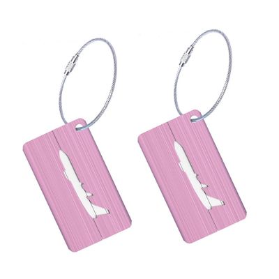 AKOAK 2-Pack Metal Luggage Tags, Square Engravable Suitcase ID Tag for Air Travel, Personalized Aluminum Alloy Bag Nameplate with Stainless Steel Loop, Quick Identification Travel Essentials (Pink)