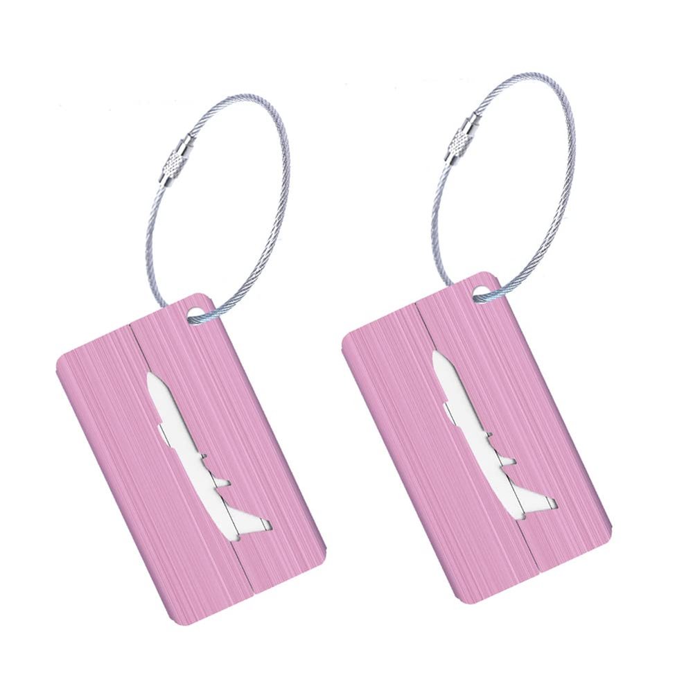 AKOAK 2-Pack Metal Luggage Tags, Square Engravable Suitcase ID Tag for Air Travel, Personalized Aluminum Alloy Bag Nameplate with Stainless Steel Loop, Quick Identification Travel Essentials (Pink)