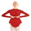 iiniim Women's Adult Floral Lace Ballet Dance Skirted Leotard Long Sleeve Figure Ice Skating Dresses Red Small view 2