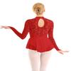iiniim Women's Adult Floral Lace Ballet Dance Skirted Leotard Long Sleeve Figure Ice Skating Dresses Red Small view 3