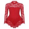 iiniim Women's Adult Floral Lace Ballet Dance Skirted Leotard Long Sleeve Figure Ice Skating Dresses Red Small view 4