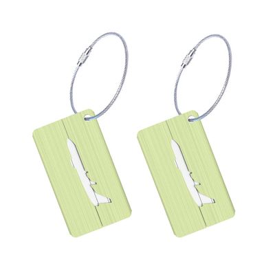 AKOAK 2-Pack Metal Luggage Tags, Square Engravable Suitcase ID Tag for Air Travel, Personalized Aluminum Alloy Bag Nameplate with Stainless Steel Loop, Quick Identification Travel Essentials (Green)