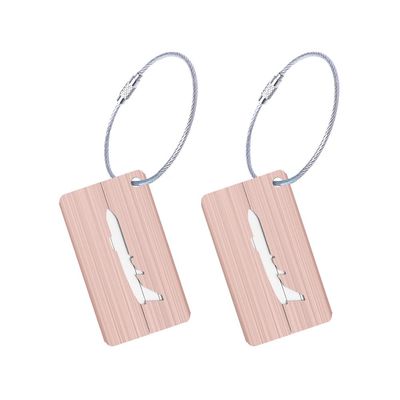 AKOAK 2-Pack Metal Luggage Tags, Square Engravable Suitcase ID Tag, Personalized Aluminum Alloy Bag Nameplate with Stainless Steel Loop, Quick Identification Travel Essentials (Rose Gold)