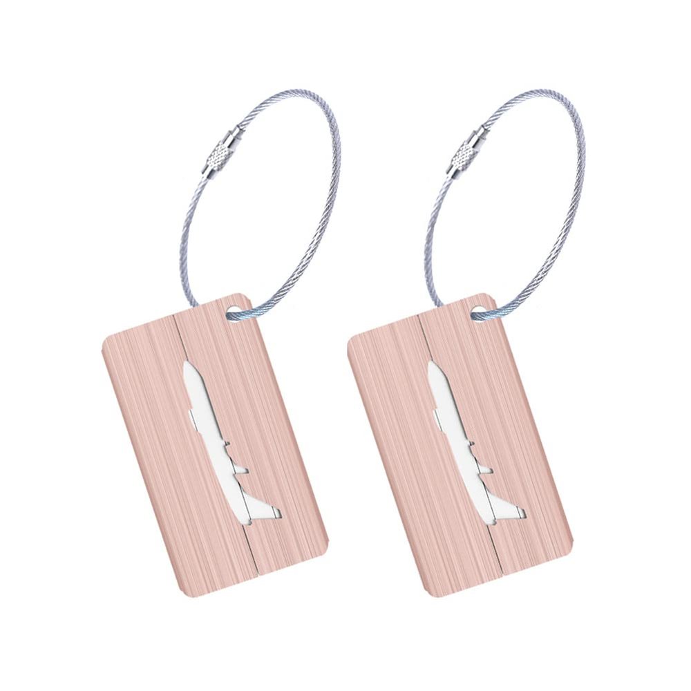 AKOAK 2-Pack Metal Luggage Tags, Square Engravable Suitcase ID Tag, Personalized Aluminum Alloy Bag Nameplate with Stainless Steel Loop, Quick Identification Travel Essentials (Rose Gold)