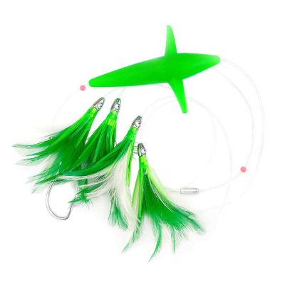 OCEAN CAT Trolling Fishing Lures Daisy Chain Bird Feather Teaser for Fishing with Rigged Hook 7/0 for Mahi, Tuna, Wahoo and More (Green)