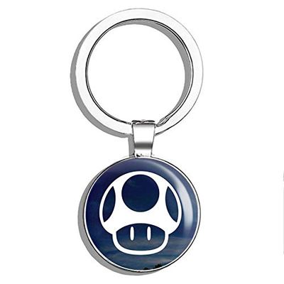 Mario Brothers 1up Mushroom Car Window White Vinyl Double Sided Stainless Steel Keychain Key Ring Chain Holder Car/Key Finder