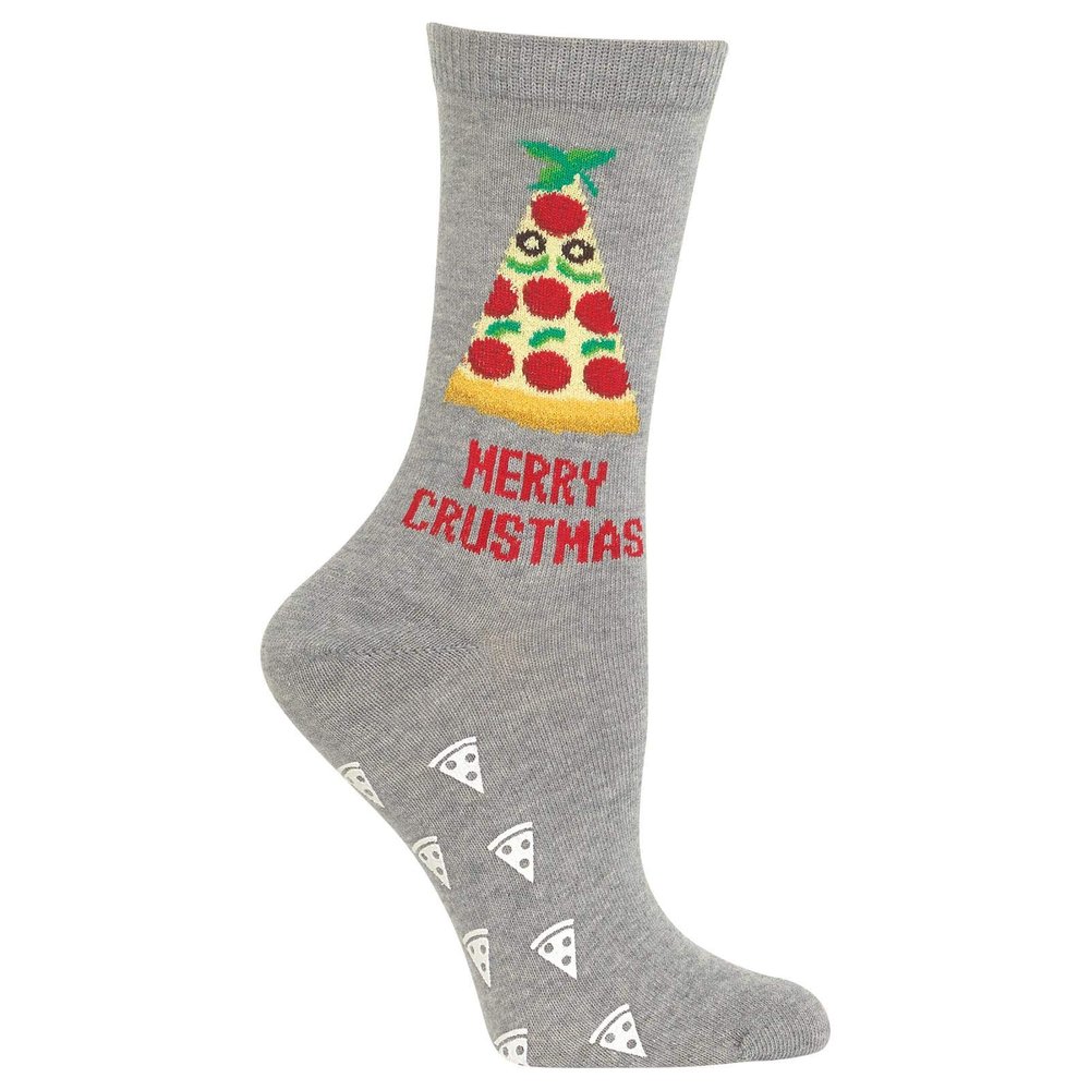 Hot Sox Womens Merry Crustmas Non Skid Socks 1 Pair, Grey Heather, Womens 9-11