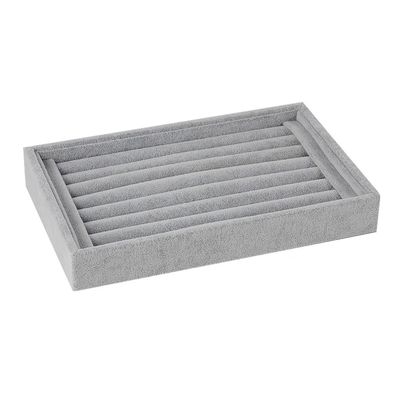 AKOAK 1 Pack Jewelry Display Tray Wooden Flannel Dresser Ring Earring Bracelet Watch Storage Case Portable Display Rack (gray)