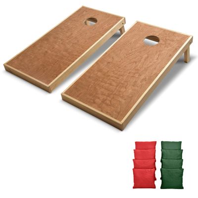 GoSports 4 ft x 2 ft Commercial Grade Cornhole Boards Set - Natural Wood Cornhole Boards, Choose from Different Bean Bag Color Combinations - Red & Dark Green