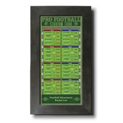 Football Stadiums Bucket List Tracker - Rustic Black Frame - 13.5 inches x 23.5 inches - Pin Your Football Stadium Visits - Canvas Wall Art