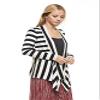 (Size M) Striped, Draped Neck, Open Front Cardigan with an Asymmetric Hem. Navy/Ivory view 2
