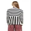 (Size M) Striped, Draped Neck, Open Front Cardigan with an Asymmetric Hem. Navy/Ivory view 4