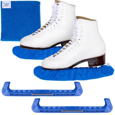 CRS Cross Ice Skate Guards, Soakers and Towel Gift Set. Essential Ice Skating Hard Guard and Soft Skate Blade Cover Accessories for Figure Skating or Hockey (Blade Blue, Medium)
