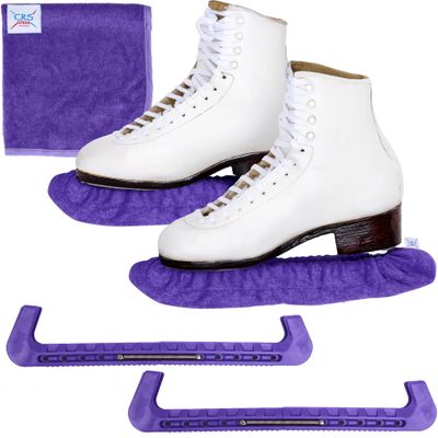 CRS Cross Ice Skate Guards, Soakers and Towel Gift Set. Essential Ice Skating Hard Guard and Soft Skate Blade Cover Accessories for Figure Skating or Hockey (Passion Purple, Large)