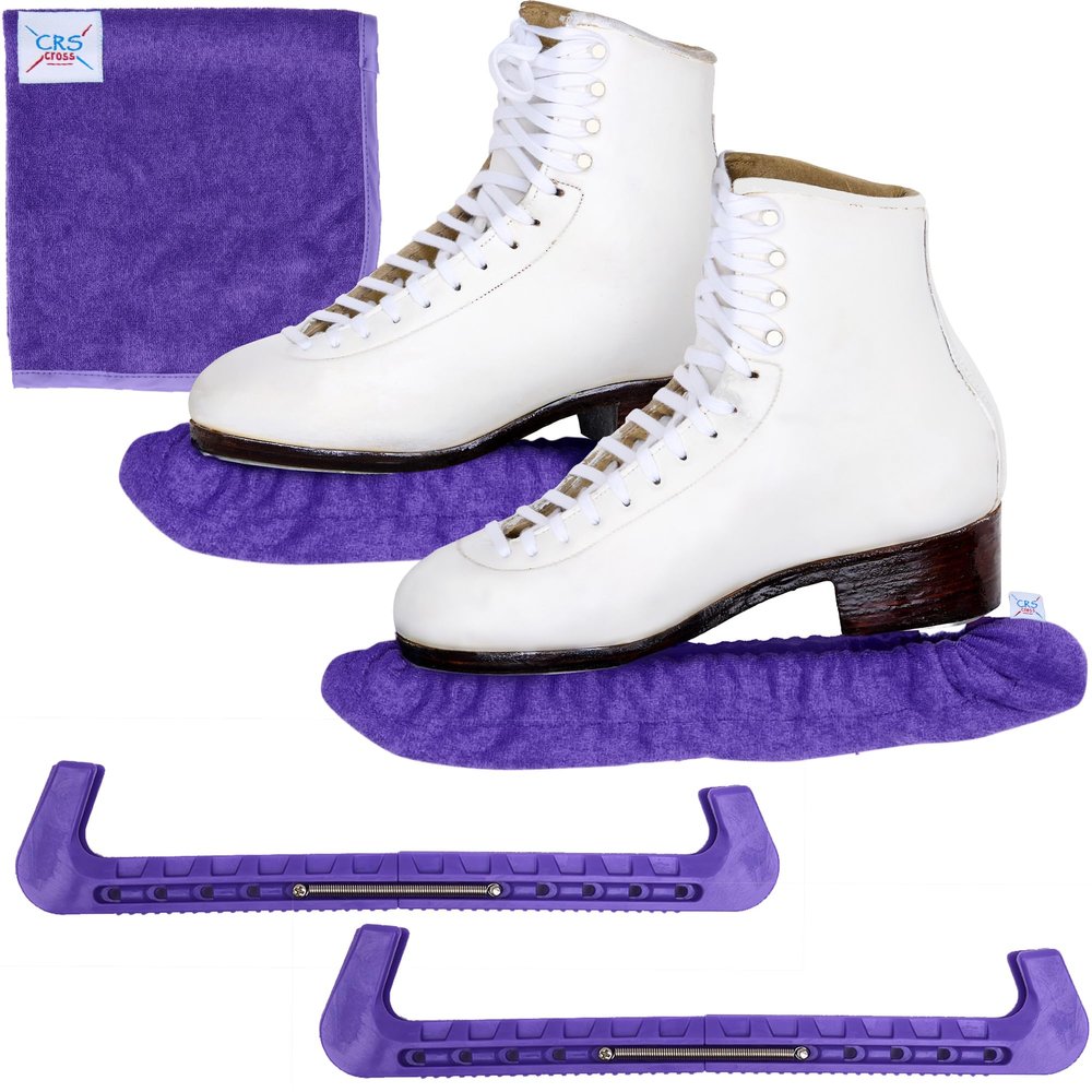 CRS Cross Ice Skate Guards, Soakers and Towel Gift Set. Essential Ice Skating Hard Guard and Soft Skate Blade Cover Accessories for Figure Skating or Hockey (Passion Purple, Large)