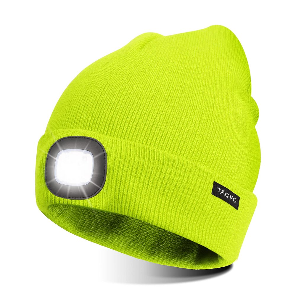 TAGVO Unisex Beanie with The Light, USB Rechargeable LED Headlamp Cap, Hands Free Headlamp Flashlight Hat, Winter Warm Knitted Night Lighted Hat, Men Women Gifts for Dad Father Husband