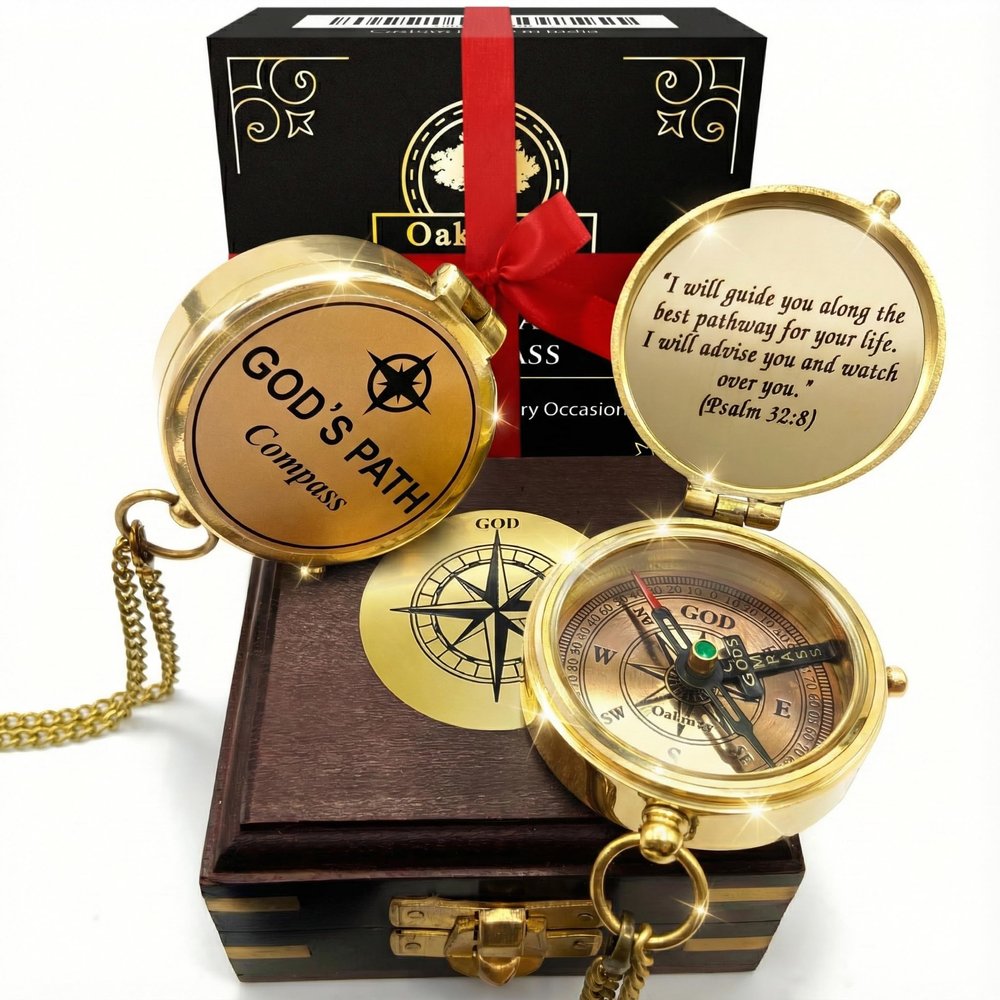 God's Path Compass Communion & Confirmation Gift for Teenage Boys | Baptism Religious Gifts for Men, Christian, Catholic, Graduation | Sentimental & Inspirational Present Greeting Card Included