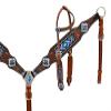 Showman Tooled Leather Headstall & Breast Collar Set w/Blue Beaded Inlays view 1