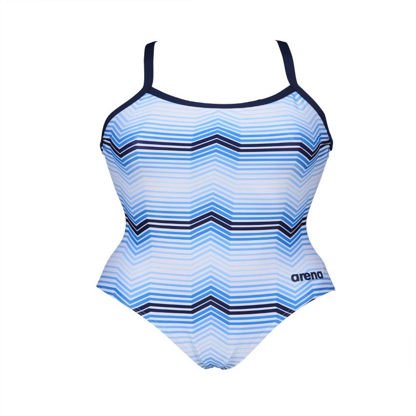 arena Multicolor Stripes Light Drop Back One Piece Swimsuit, Navy-Royal-Multicolor, 20