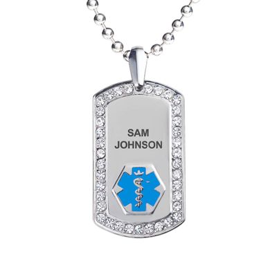 Divoti Pure Titanium Medical Alert Necklace for Women, Custom Engraved Supreme Dog Tag Medical ID Necklace-28' Ball/Light Blue