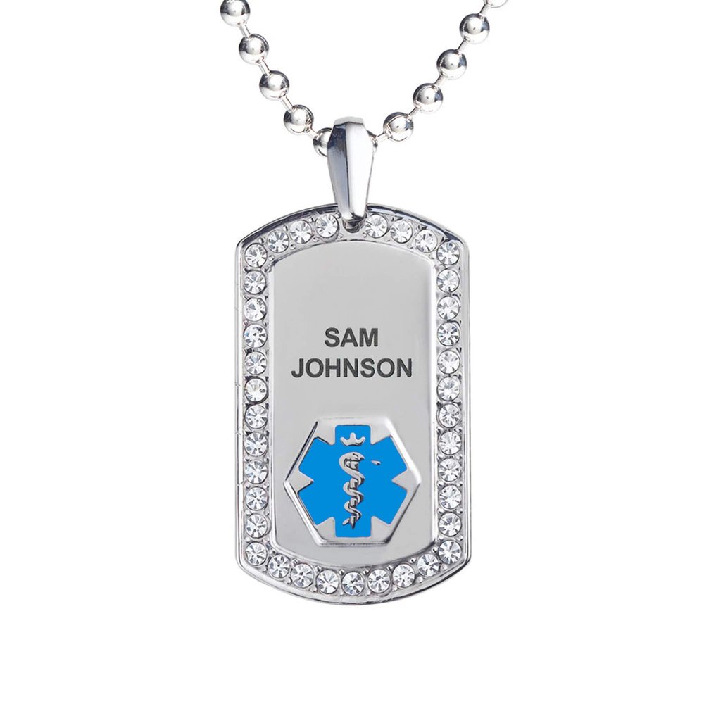 Divoti Pure Titanium Medical Alert Necklace for Women, Custom Engraved Supreme Dog Tag Medical ID Necklace-28' Ball/Light Blue