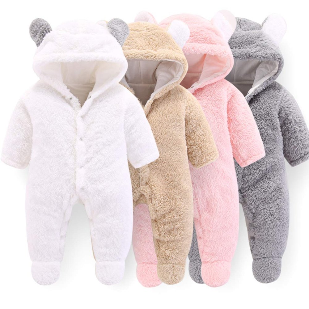 Tianhaik Baby Boy Girl Cute Bear Fleece Hooded Romper Snowsuit Infant Warm Fleece Jumpsuit