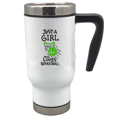 Just a girl who loves basketball 17 oz stainless steel travel mug (Green)