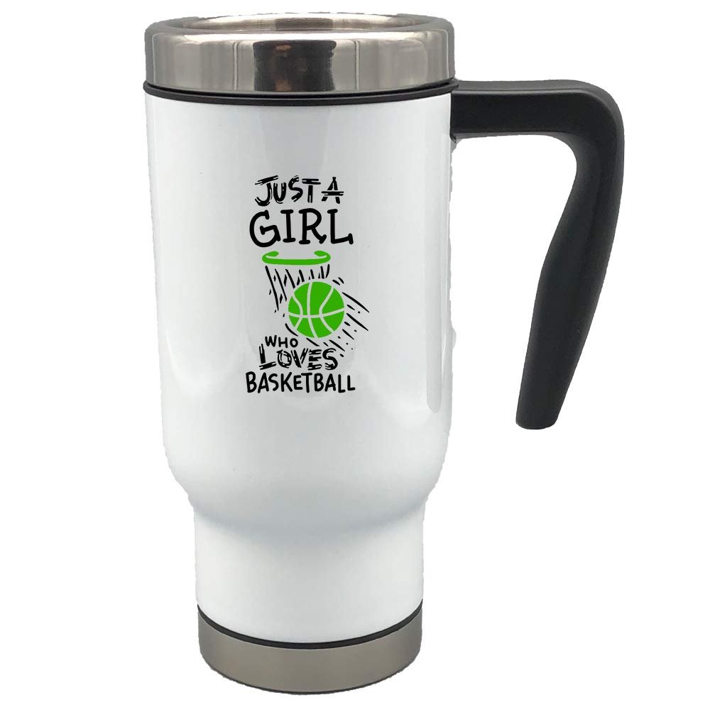Just a girl who loves basketball 17 oz stainless steel travel mug (Green)