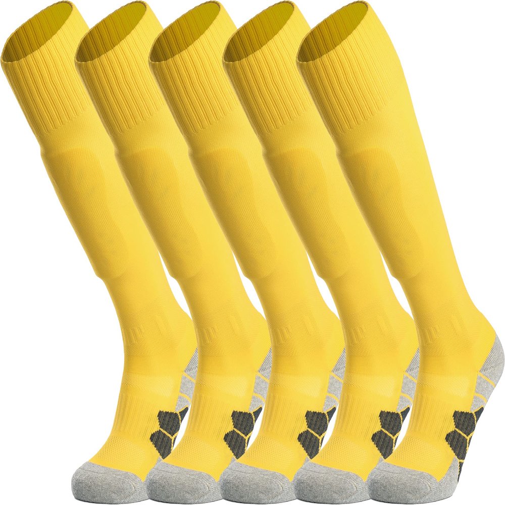 APTESOL Youth Soccer Socks Knee High Team Sport Cushion Sock Women Men Long Tube Cotton Athletic Compression Socks (5-Pair Yellow,Large)