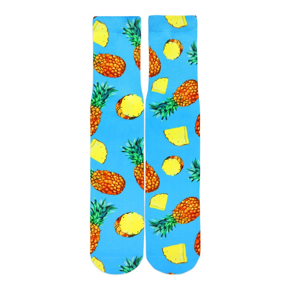 Benefeet Sox Mens Crazy Funny Cool 3D Print Novelty Design Mid Crew Tube Socks Fun Fruit Patterned Cotton Dress Socks Gift for Men Kids Teens Boys Adult, Blue Pineapple