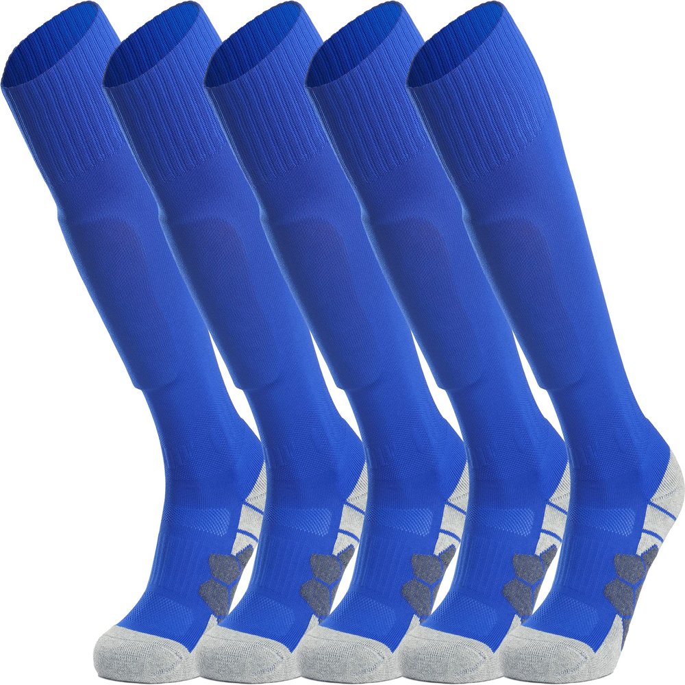 APTESOL Youth Soccer Socks Kids Knee High Team Sport Cushion Sock Women Men Long Tube Cotton Athletic Compression Socks (5-Pair Blue-A,Medium)