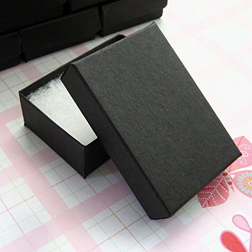 RJ Displays-25 Pack Cotton Filled Matte Black Color Cardboard Paper Jewelry Necklace, Pendant, Earring, Charm, Coins, Brooch, Gift Retail Packaging Box Size 3 1/4" x 2 1/4" x 1" inches #32)