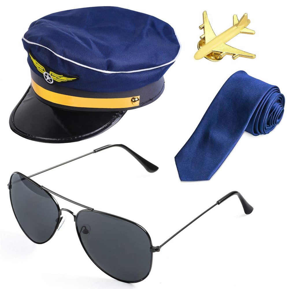 Beelittle Airline Pilot Captain Costume Kit Pilot Dress up Accessory Set with Aviator Sunglasses