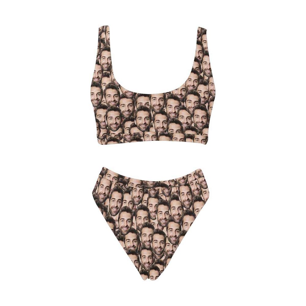 Custom Multi Face Womens Sport Top & High-Waisted Bikini Swimsuit Swimwear 2 Pcs XL