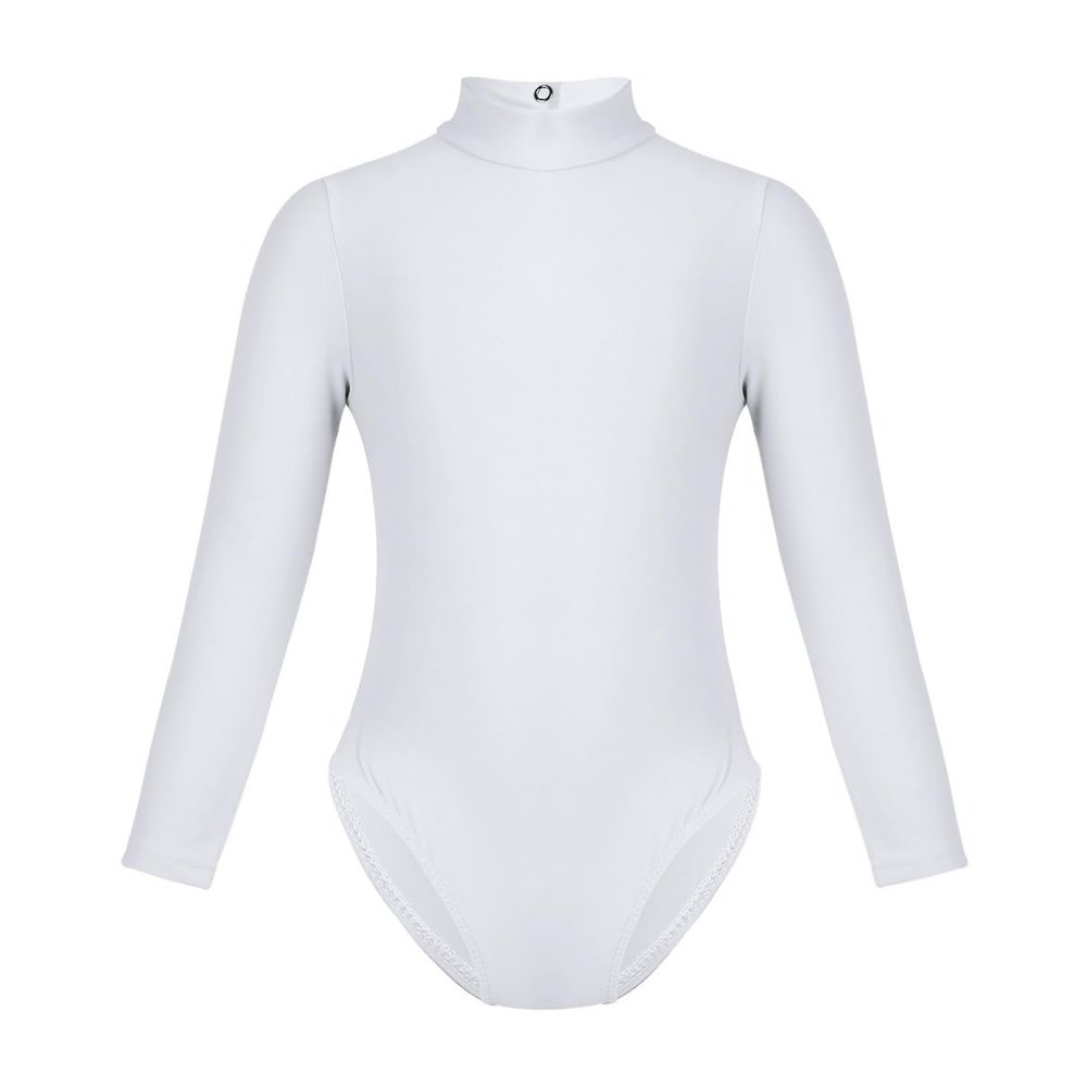 Moily Girls High Mock Neck Long Sleeve Ballet Dance Leotard Gymnastics Unitard Sports Top White 8-10