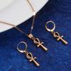 Egyptian Jewelry Men Women 18K Gold Plated Vintage The Key of The Nile Ankh Cross Pendant Necklace (Rose Gold Necklace Earring Set) view 2
