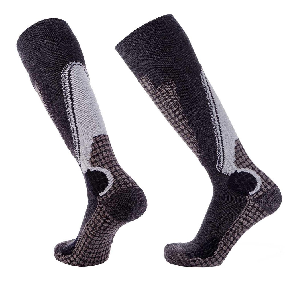 Pure Athlete High Performance Wool Ski Socks - Thermal Warm Merino Wool OTC Sock, Men Women (1 Pair - Black/Grey/Silver, X-Large)