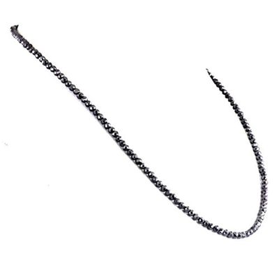 Handmade Design 24" 3mm Round Black Diamond Beads Necklace with 925 Silver Clasp