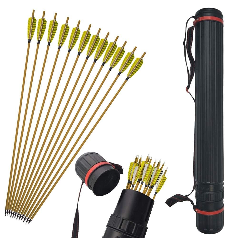 SHARROW Archery Carbon Arrows 30inch Spine 450 Target Hunting Arrows Removable Broadhead with Arrow Quiver for Recurve Bow Compound Bow