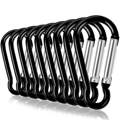 UPINS 100 Pcs Black Aluminum Keychain Carabiner Spring Clip D Shape Hook Durable Sport Accessories