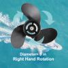 9 x 9 Pitch 48-828156A12 Upgrade Aluminum Outboard Boat Propeller for Mercury Motos 6/8/9.9/10/15HP,8 Spline Tooth,RH, 2-1/2" Gearcase view 4