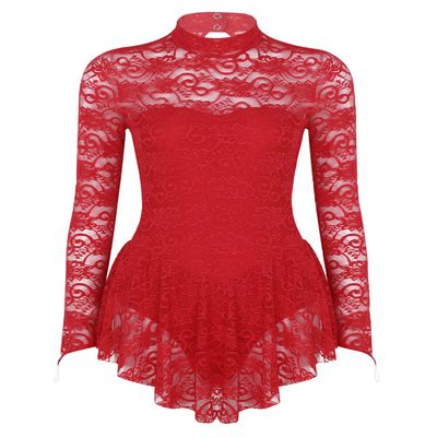 YiZYiF Women Girls Ice Skating Dress Figure Roller Skating Dance Costume Leotard Dress Red Large