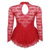 YiZYiF Women Girls Ice Skating Dress Figure Roller Skating Dance Costume Leotard Dress Red Large view 2