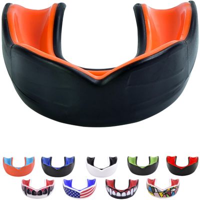 Oral Mart Black/Orange Adult Mouth Guard - Adult Sports Mouth Guard for Karate, Boxing, Sparring, Football, Field Hockey, BJJ, Muay Thai,Soccer, Rugby, Martial Arts